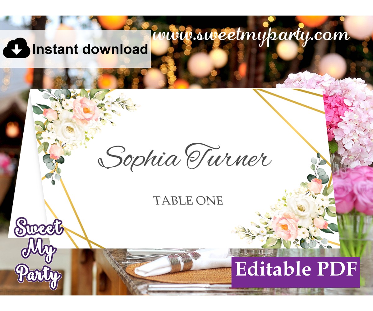 Geometric Escort Cards template, Floral Place Cards template, (128)
